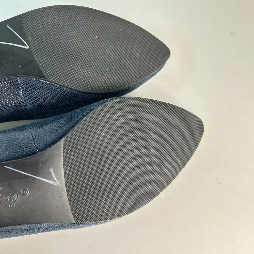 Trotters Women's Harlowe Navy Lizard Embossed Leather Flat Slip-on Size 8N